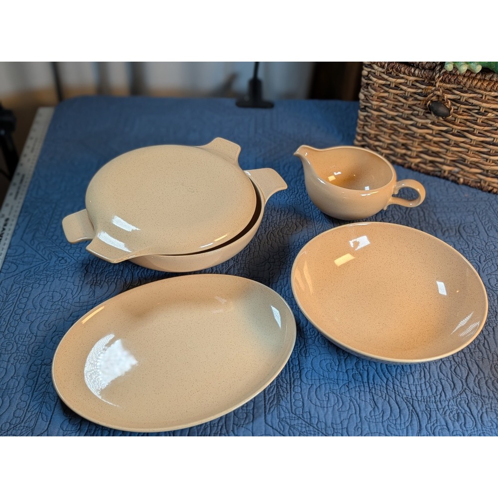 MCM Taylor Smith Taylor Pebbleford Sand Speckled Serving Set 5 Piece Vintage